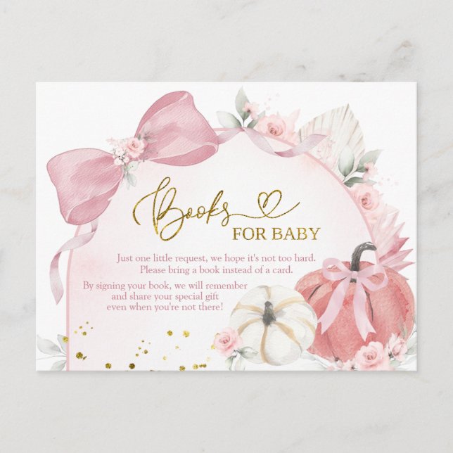 Pink Coquette Pumpkin Baby Shower Books for Baby Invitation Postcard (Front)