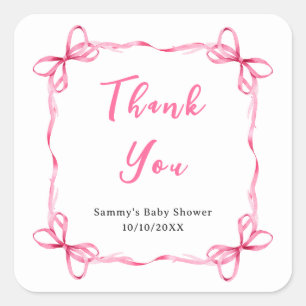 Pink Coquette Ribbon Baby Shower Thank You Square Sticker