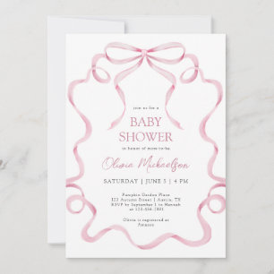 Pink Coquette Ribbon Bow Blush Frame Baby Shower Invitation