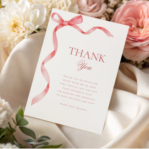 Pink Coquette Ribbon Bow Bridal Shower Thank You Card