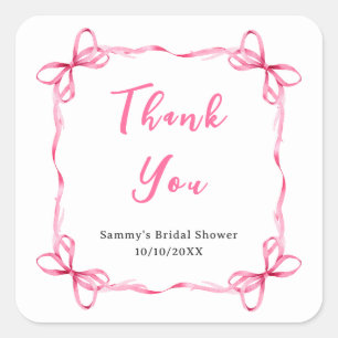 Pink Coquette Ribbon Bridal Shower Thank You Square Sticker