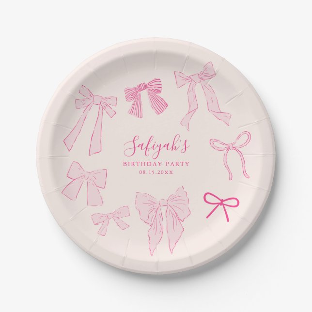 Pink Coquette Ribbons Birthday Party Paper Plates (Front)