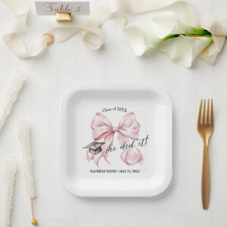 Pink Coquette She Did It Square Paper Plate