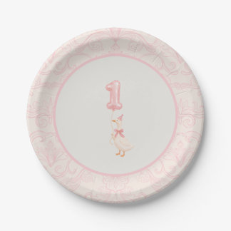 Pink Coquette Silly Goose 1st Birthday  Paper Plate