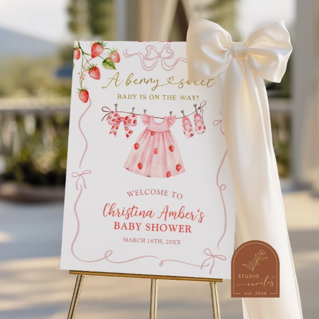 Pink Coquette Strawberry Baby Shower Welcome Sign (Creator Uploaded)