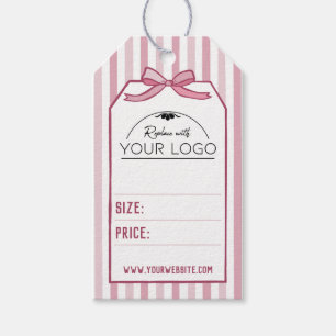 Pink Coquette Stripes & Bow Handdrawn Your Logo Gift Tags