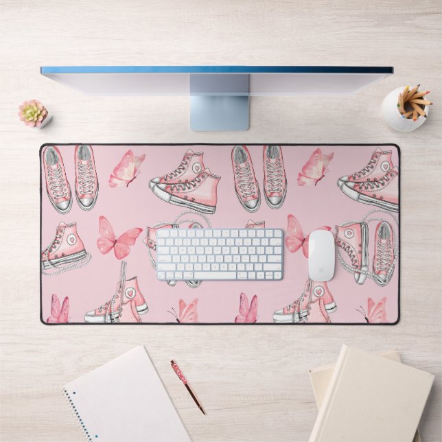 Pink Coquette Style High Top Gym Shoes and Flowers Desk Mat (Office 1)