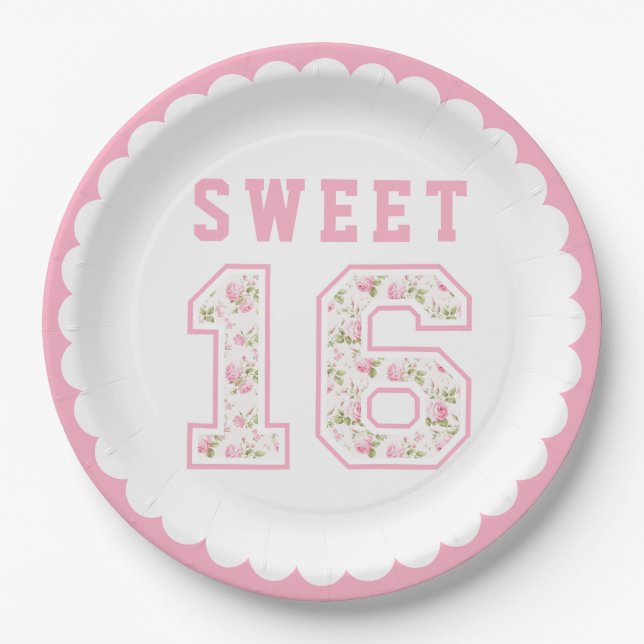 Pink Coquette Sweet 16 University Paper Plate (Front)