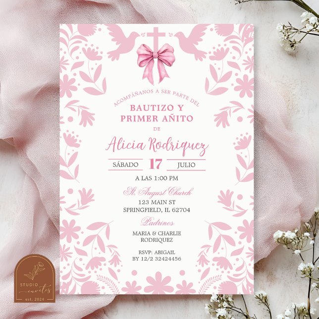 Pink Coquette Talavera Cielito Lindo Baptism  Invitation (Creator Uploaded)
