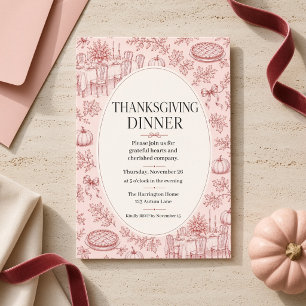 Pink Coquette Toile Thanksgiving Dinner Invitation