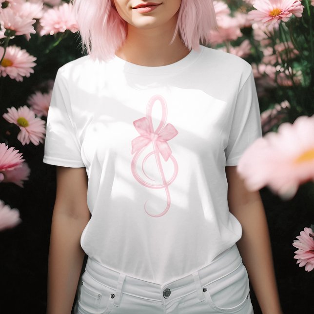 Pink Coquette Treble Clef Music Bow Simple T-Shirt (Creator Uploaded)