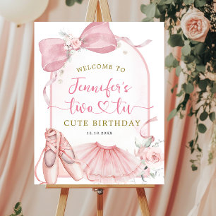 Pink Coquette Two-tu Cute Ballerina Birthday Poster