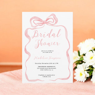 Pink Coquette Watercolor Bow Bridal Shower Invitation
