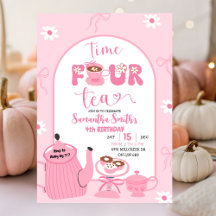 Pink Coquette Whimsical Retro Tea 4th Birthday