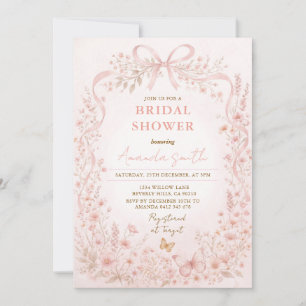 Pink Coquette Wildflower Butterfly Bridal Shower Invitation