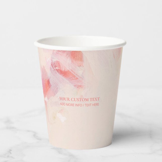 Pink & Coral Abstract Art Painting Custom Text   Paper Cups (Front)
