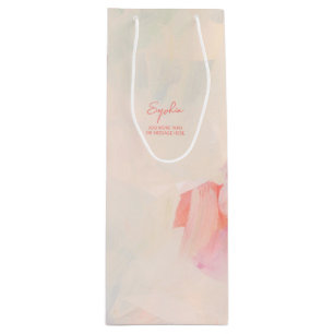 Pink & Coral Abstract Art Painting Custom Text   Wine Gift Bag