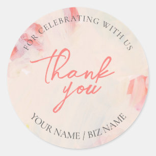 Pink & Coral Abstract Floral Art Gift Thank you Classic Round Sticker