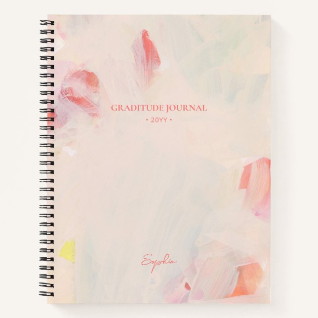 Pink & Coral Abstract Floral Art Gratitude Journal (Front)
