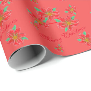 Pink Coral And Red Poinsettias Wrapping Paper