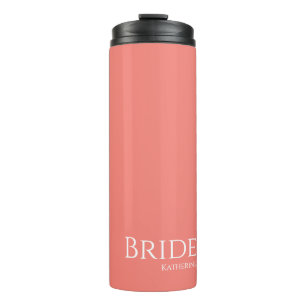 Pink Coral and White-Bride- Thermal Tumbler