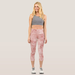 Pink Coral and White Marble Capri Leggings