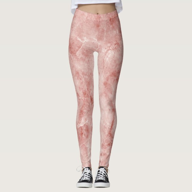 Pink Coral and White Marble Leggings (Front)