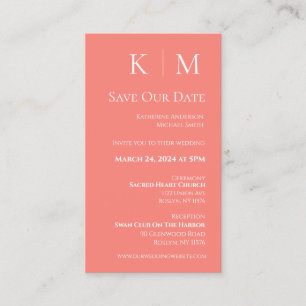 Pink Coral and white-Modern-Save the Date- Business Card