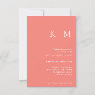 Pink Coral and White-Monogram-Wedding- Invitation