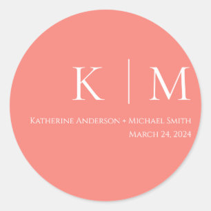 Pink Coral and White-Wedding- Classic Round Sticker
