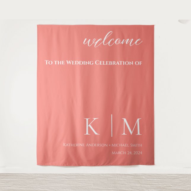 Pink Coral and White-Wedding- Tapestry (Front)