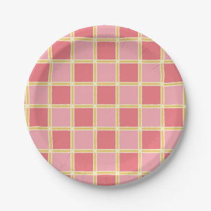 Pink, Coral and Yellow Vintage Checkers  Paper Plate
