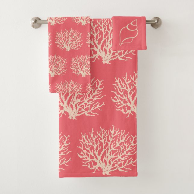 Pink Coral Bathroom Towel Set (Insitu)