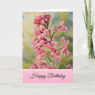 Pink Coral Bells - Happy Birthday Card