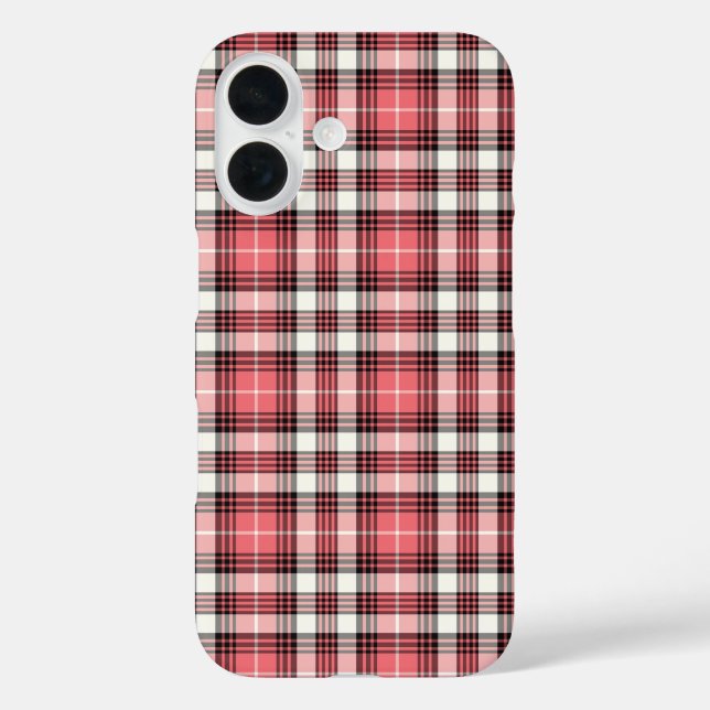Pink Coral, Black and White Girly Plaid Case-Mate iPhone Case (Back)