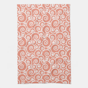 Pink Coral Blush Abstract Swirly Seashell Pattern Tea Towel