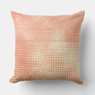 Pink Coral Blush Gold Glam Diamond Cut Metallic Cushion