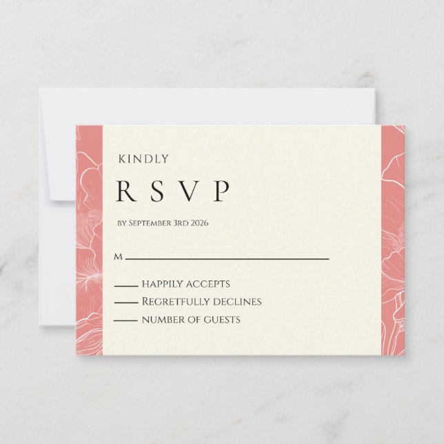 Pink Coral Botanical Minimalist Wedding RSVP Card (Front)