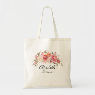 Pink Coral Bridesmaid Bridal Floral Tote Bag