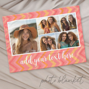 Pink Coral Chevrons Mod Text Photo Collage Fleece Blanket