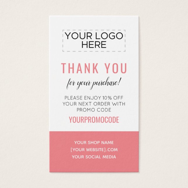 Pink Coral Custom Promo Code Discount Card (Front)