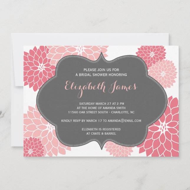 Pink Coral Dahlia Bridal Shower Invitation (Front)