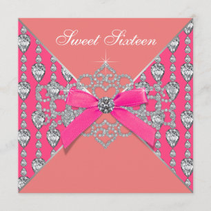 Pink Coral Diamonds Coral Sweet 16 Birthday Party Invitation