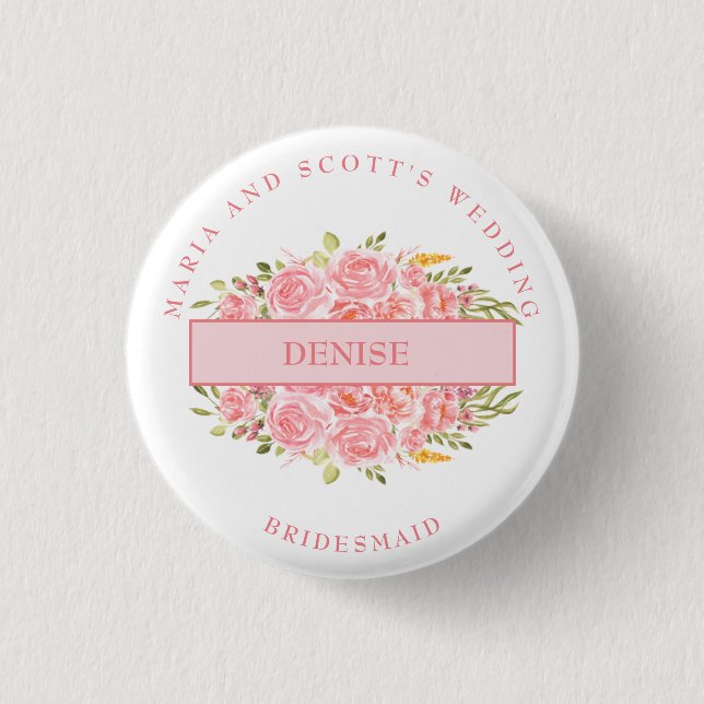 Pink Coral Floral Bridal Party   3 Cm Round Badge (Front)