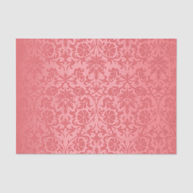 Pink Coral Floral Damask Tissue Paper (Front)