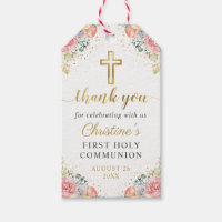 Pink Coral Floral First Holy Communion Thank You