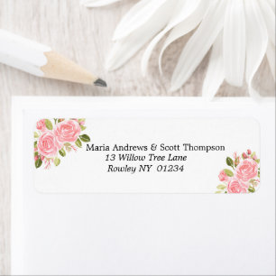 Pink Coral Floral Gold Return Address Label