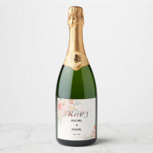Pink Coral Floral Wedding Mini Sparkling Wine Label