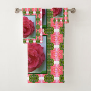 Pink Coral Garden Rose Bath Towel Set