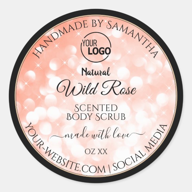 Pink Coral Glitter Logo Product Packaging Labels (Front)